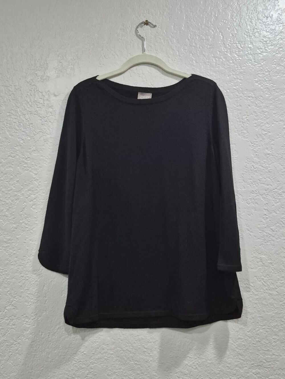 Chico's Rayon Cashmere Blend Black Boatneck Long Sleeve Top | Size 1 / Medium